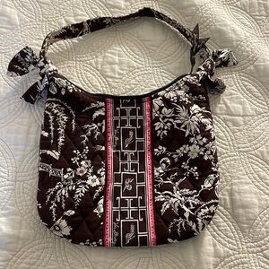 Vera Bradley small hobo bag brown with fuschia pretty! Like new! Adorable!